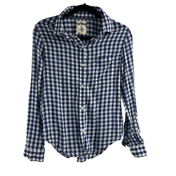 American Eagle Outfitters Tops - American Eagle Blue/White Plaid Button Down Shirt Women's S Boyfriend Fit Y2K